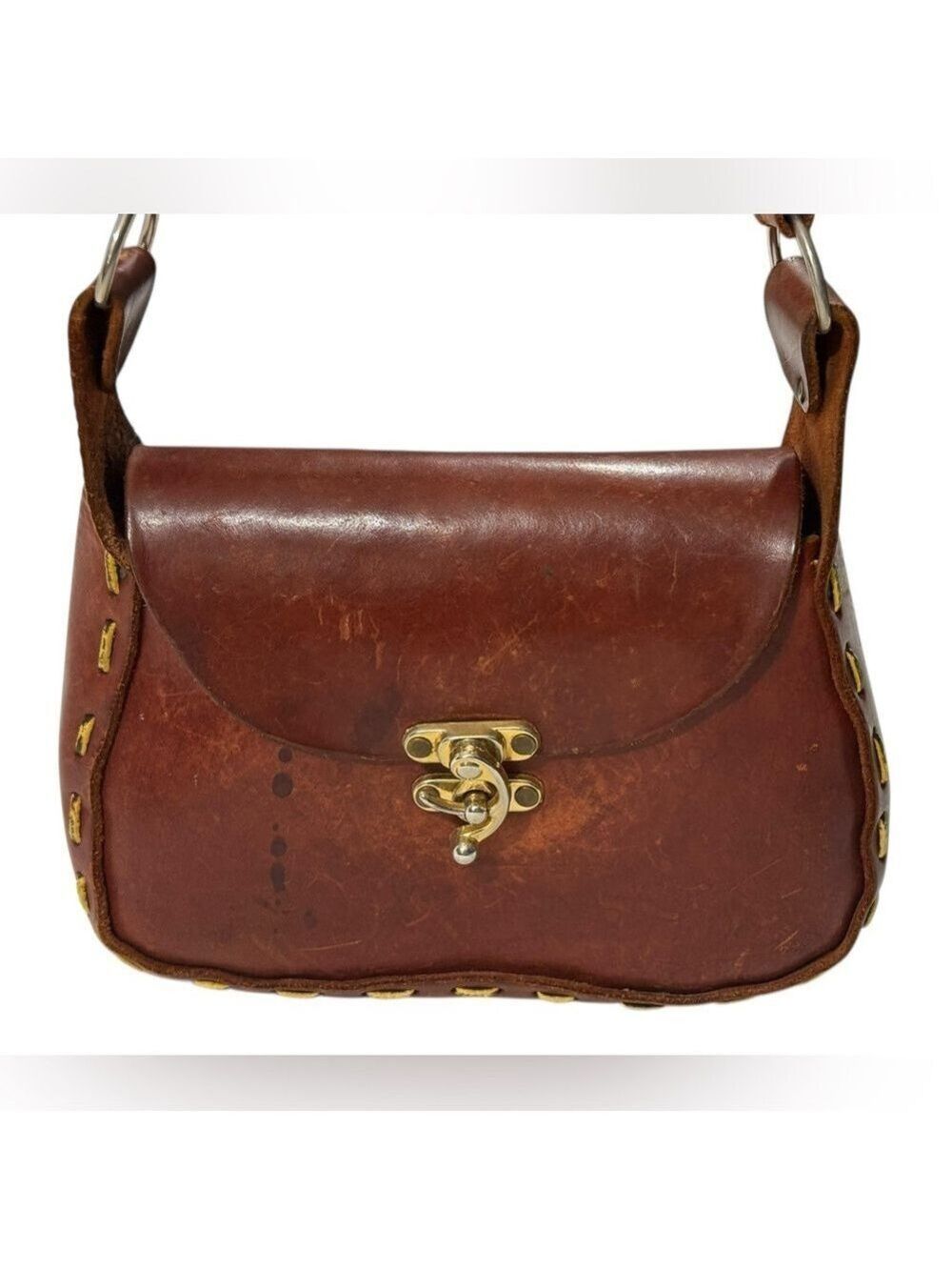 Vintage Handmade Leather Fox Embossed Saddle Bag Boho Rustic Crossbody - Picture 2 of 14